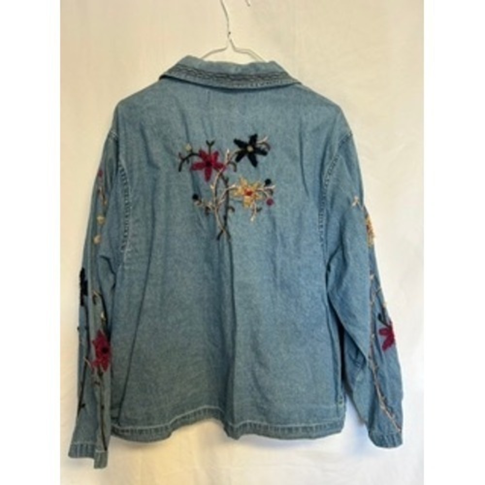 Tantrums Vintage Whimsy Floral Embroidered Denim Jacket Denim Grannycore Large - Picture 3 of 4